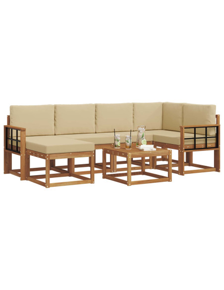 Set di divani da esterno con cuscino 7 pcs Naturale e Beige