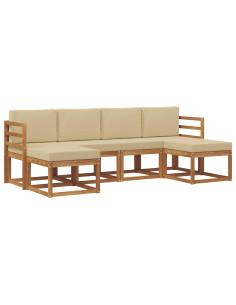 Set di divani da esterno con cuscino 6 pcs Naturale e Beige 2
