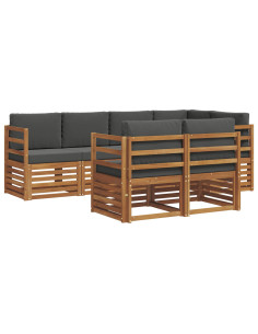 Set divani 7 pcs Naturale e Antracite Legno di Acacia Massello 2