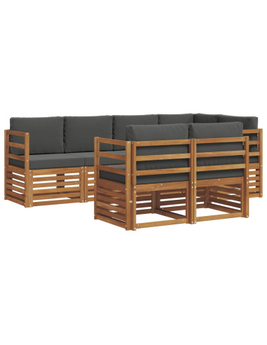 Set divani 7 pcs Naturale e Antracite Legno di Acacia Massello