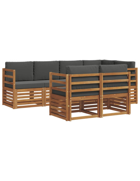 Set divani 7 pcs Naturale e Antracite Legno di Acacia Massello