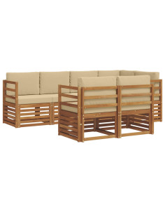 Set divani 7 pcs Naturale e Beige Legno di Acacia Massello 2