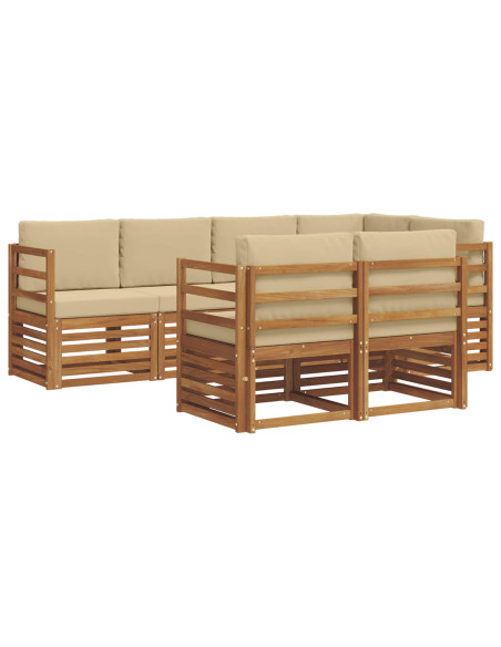 Set divani 7 pcs Naturale e Beige Legno di Acacia Massello