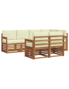 Set divani 7 pcs Naturale e Crema Legno di Acacia Massello 2