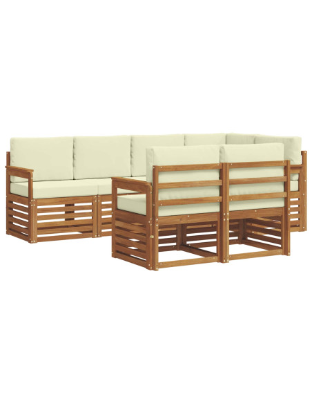 Set divani 7 pcs Naturale e Crema Legno di Acacia Massello