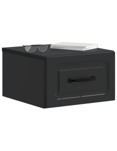 Mobiletto da notte a muro con cassetto Nero 34,5 x 33 x 20 cm 2