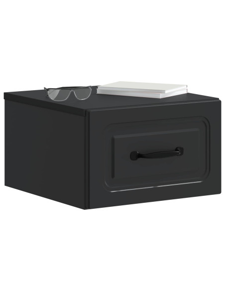 Mobiletto da notte a muro con cassetto Nero 34,5 x 33 x 20 cm