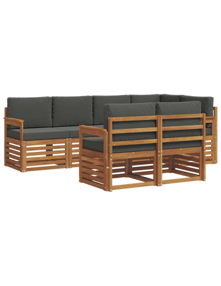 Set divani 7 pcs Naturale e Antracite Legno di Acacia Massello
