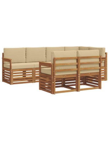 Set divani 7 pcs Naturale e Beige Legno di Acacia Massello