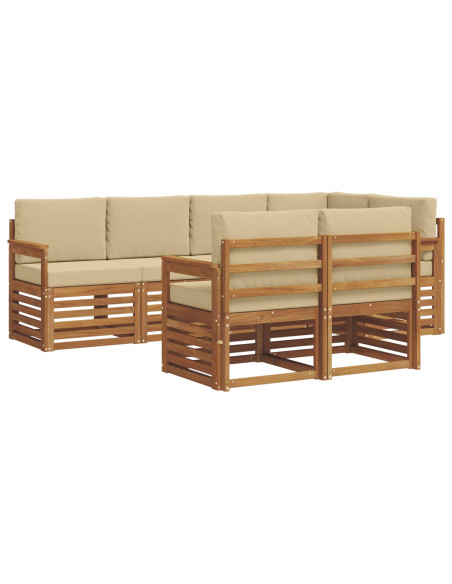 Set divani 7 pcs Naturale e Beige Legno di Acacia Massello