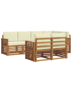 Set divani 7 pcs Naturale e Crema Legno di Acacia Massello 2