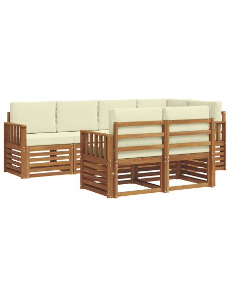 Set divani 7 pcs Naturale e Crema Legno di Acacia Massello