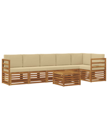 Set divani 7 pcs Naturale e Beige Legno di Acacia Massello