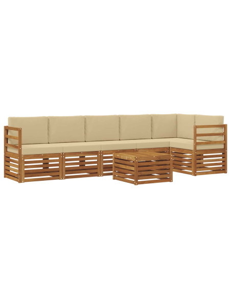 Set divani 7 pcs Naturale e Beige Legno di Acacia Massello