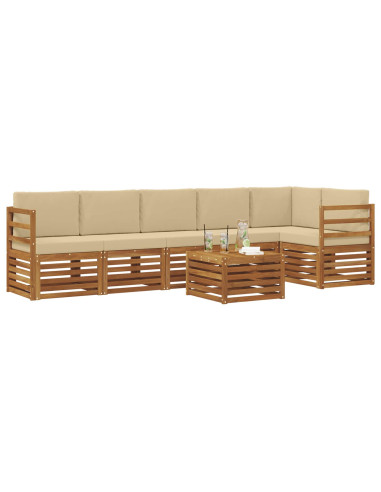 Set divani 7 pcs Naturale e Beige Legno di Acacia Massello