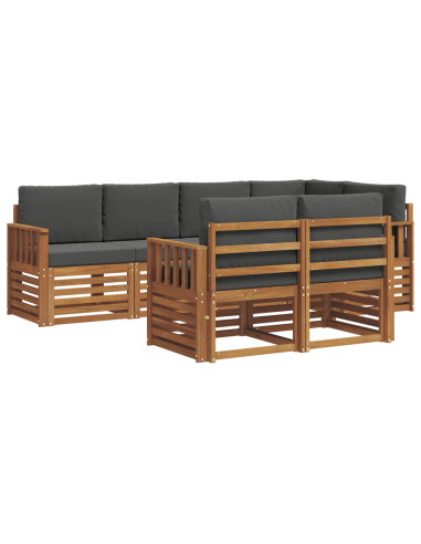 Set divani 7 pcs Naturale e Antracite Legno di Acacia Massello