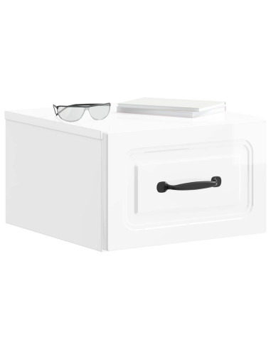 Mobiletto da notte a muro Bianco Lucido 34,5 x 33 x 20 cm