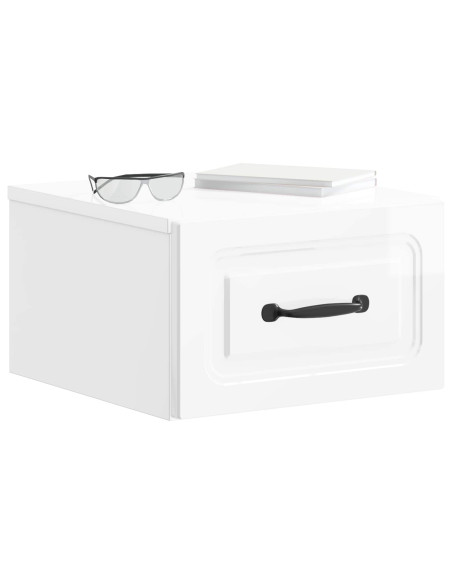 Mobiletto da notte a muro Bianco Lucido 34,5 x 33 x 20 cm