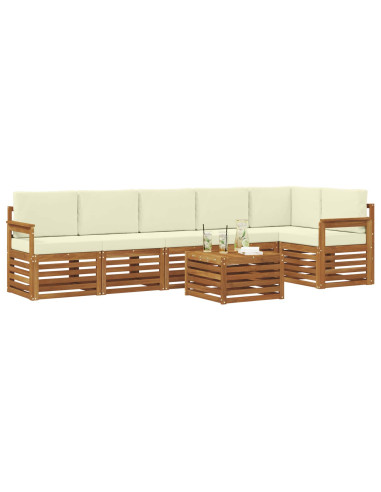 Set divani 7 pcs Naturale e Crema Legno di Acacia Massello