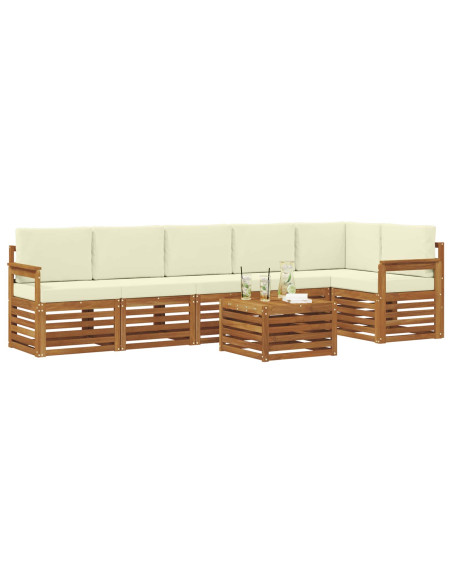Set divani 7 pcs Naturale e Crema Legno di Acacia Massello