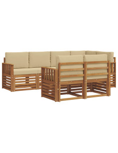 Set divani 7 pcs Naturale e Beige Legno di Acacia Massello 2