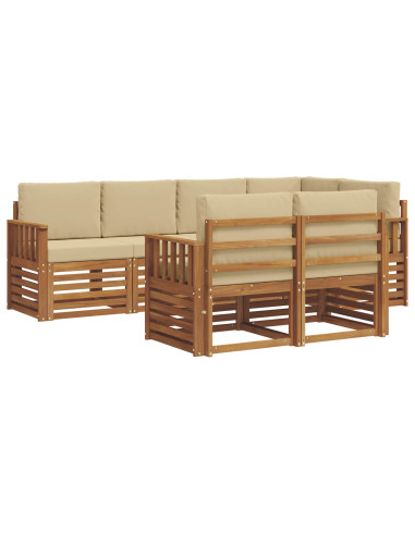 Set divani 7 pcs Naturale e Beige Legno di Acacia Massello
