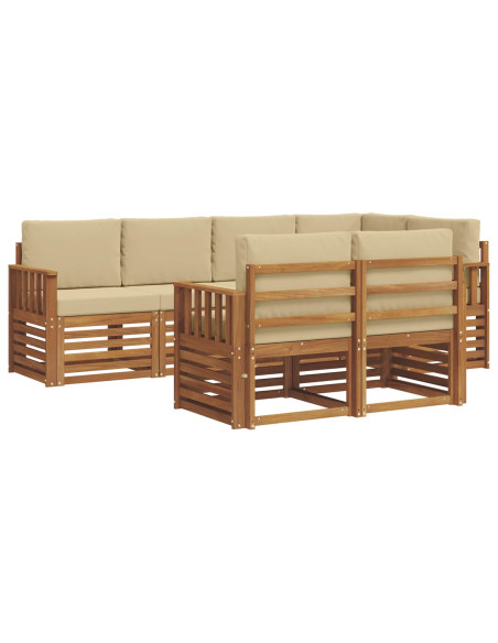 Set divani 7 pcs Naturale e Beige Legno di Acacia Massello