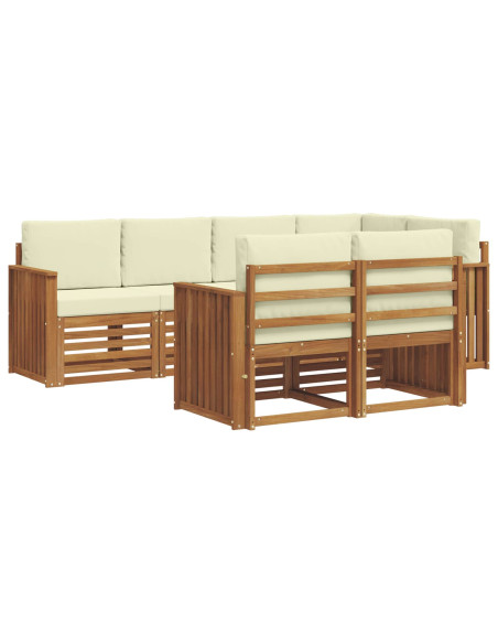 Set divani 7 pcs Naturale e Crema Legno di Acacia Massello