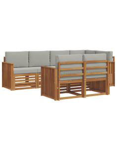 Set divani con cuscino 7 pcs Grigio Naturale e Chiaro 2