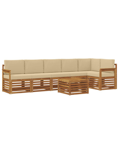 Set divani 7 pcs Naturale e Beige Legno di Acacia Massello