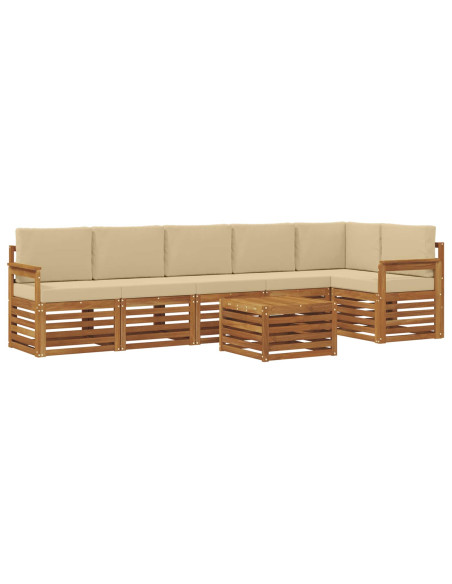 Set divani 7 pcs Naturale e Beige Legno di Acacia Massello