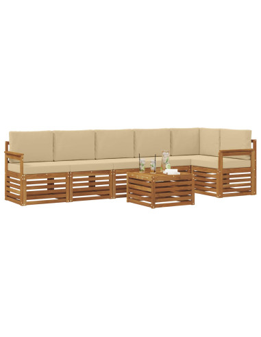 Set divani 7 pcs Naturale e Beige Legno di Acacia Massello
