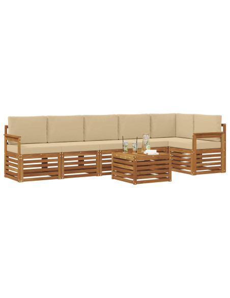 Set divani 7 pcs Naturale e Beige Legno di Acacia Massello