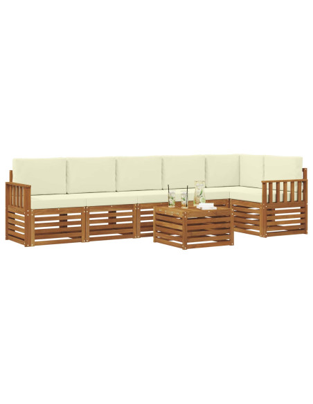 Set divani 7 pcs Naturale e Crema Legno di Acacia Massello