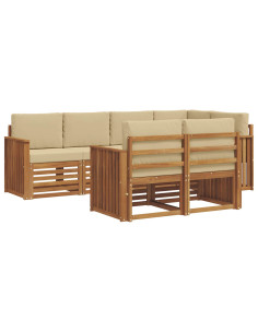 Set divani 7 pcs Naturale e Beige Legno di Acacia Massello 2