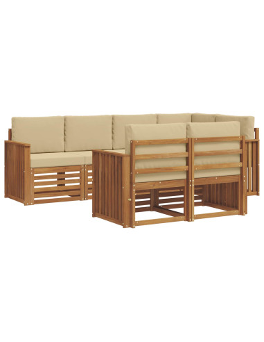 Set divani 7 pcs Naturale e Beige Legno di Acacia Massello