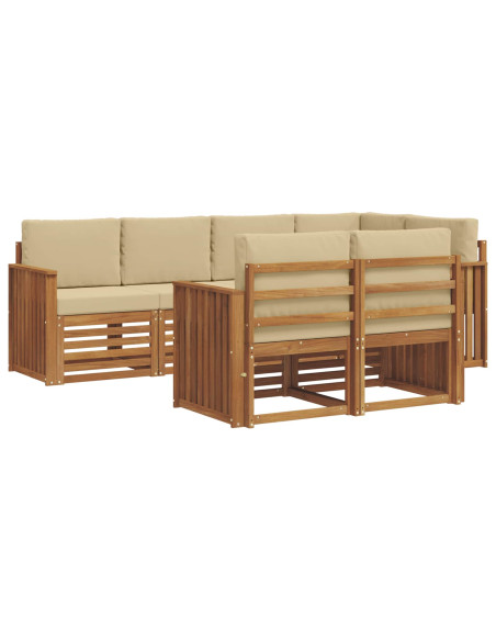Set divani 7 pcs Naturale e Beige Legno di Acacia Massello