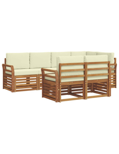 Set divani 7 pcs Naturale e Crema Legno di Acacia Massello