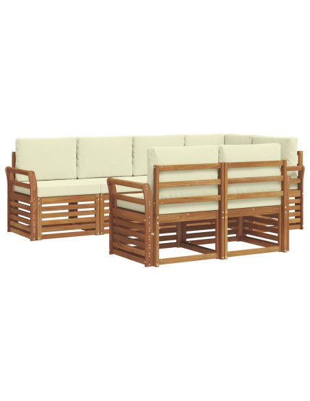 Set divani 7 pcs Naturale e Crema Legno di Acacia Massello