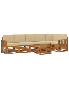 Set divani 7 pcs Naturale e Beige Legno di Acacia Massello 2