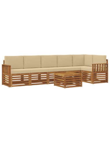 Set divani 7 pcs Naturale e Beige Legno di Acacia Massello