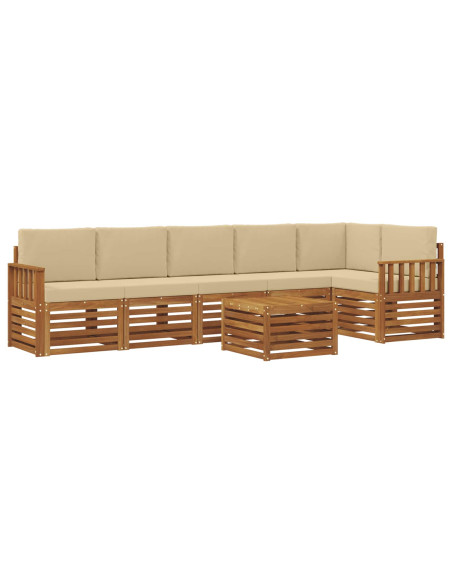 Set divani 7 pcs Naturale e Beige Legno di Acacia Massello
