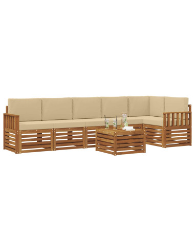 Set divani 7 pcs Naturale e Beige Legno di Acacia Massello