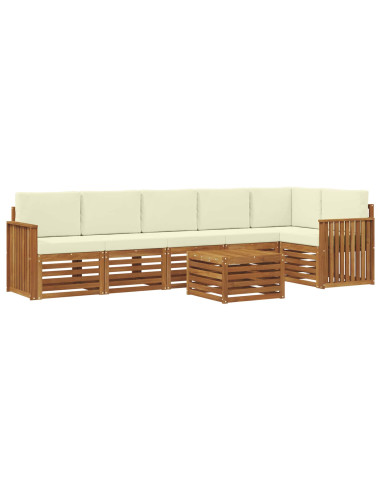Set divani 7 pcs Naturale e Crema Legno di Acacia Massello