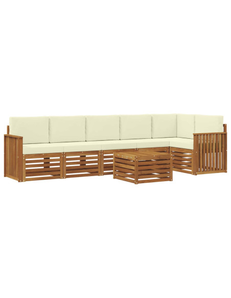 Set divani 7 pcs Naturale e Crema Legno di Acacia Massello