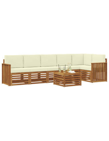 Set divani 7 pcs Naturale e Crema Legno di Acacia Massello