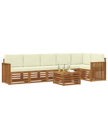 Set divani 7 pcs Naturale e Crema Legno di Acacia Massello