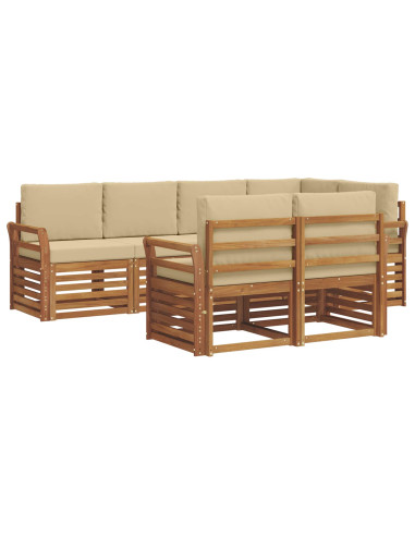 Set divani 7 pcs Naturale e Beige Legno di Acacia Massello