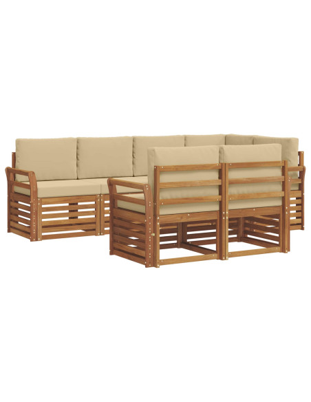 Set divani 7 pcs Naturale e Beige Legno di Acacia Massello