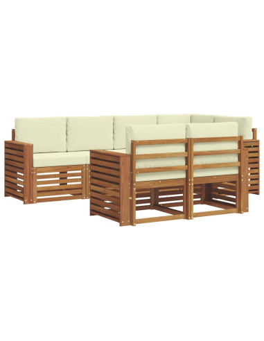 Set divani 7 pcs Naturale e Crema Legno di Acacia Massello